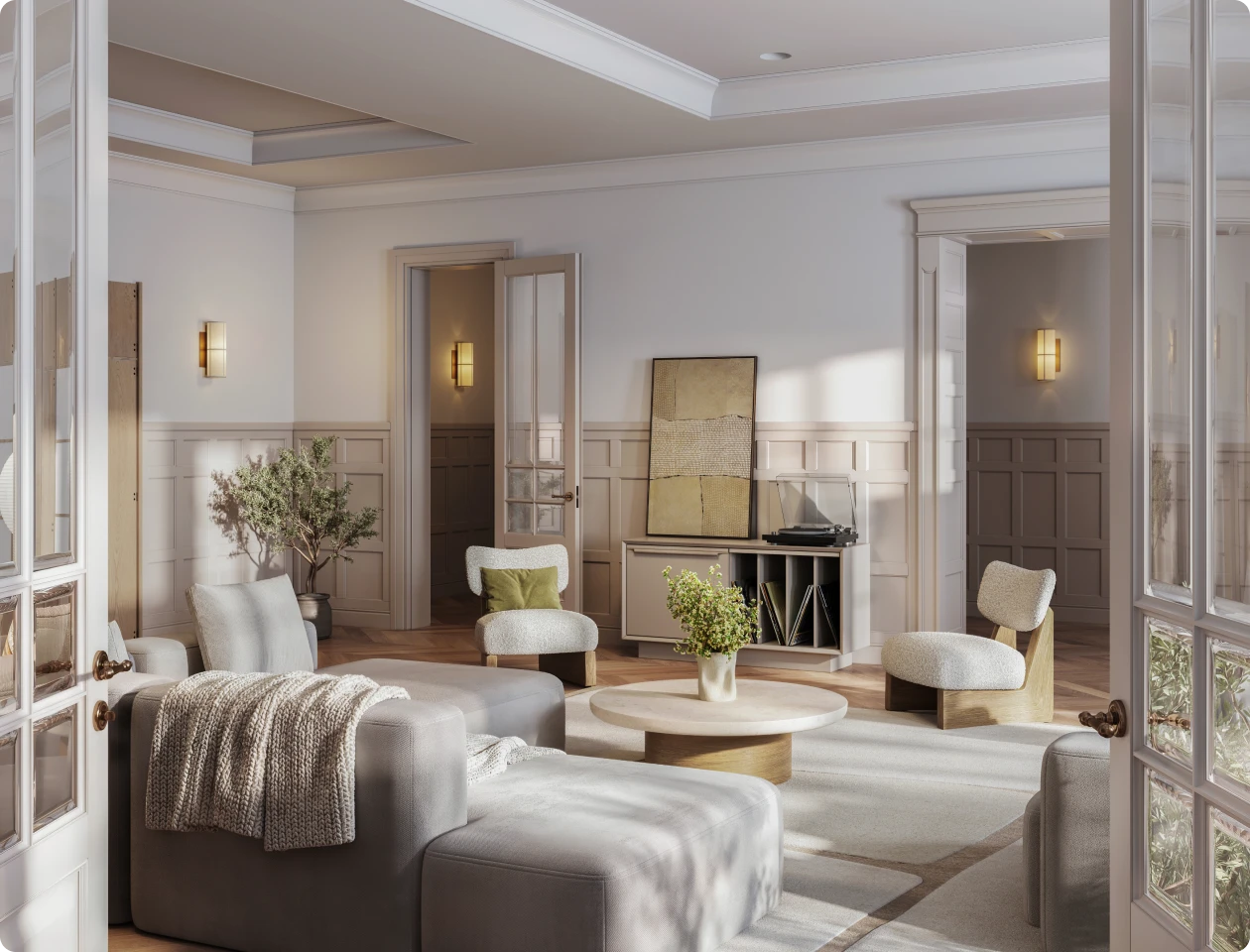 Cozy lounge area with soft lighting
