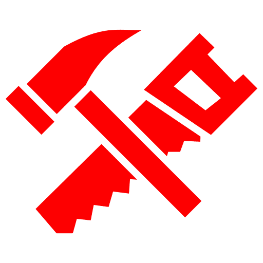 Red hammer and sickle icon on black.