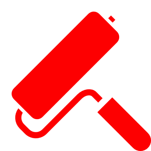 Red paint roller icon on black background.