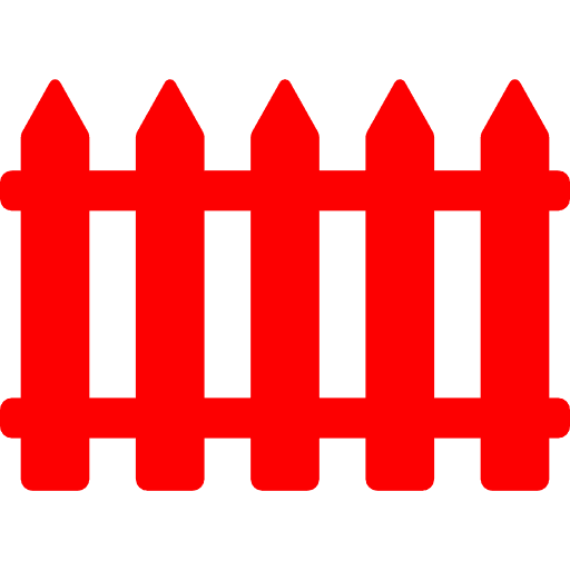 Red picket fence icon on black background.